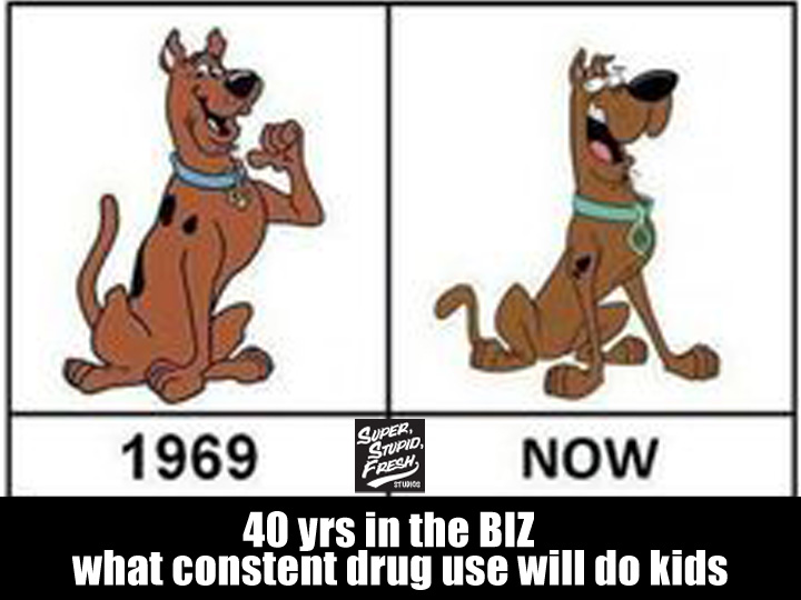 Scooby Doo, after 40 years, of drug use. cartoon drawing fuller in the 1960s, much leaner drawing today, funny, cartoon meme, suerstupidfresh
